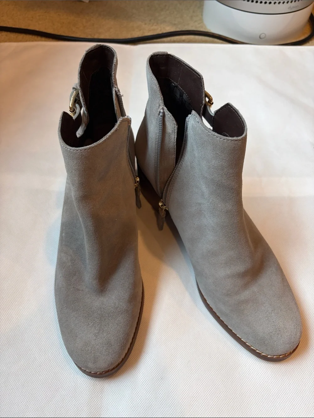 Cole Haan Light Gray Suede Ankle Booties with Side Zip
